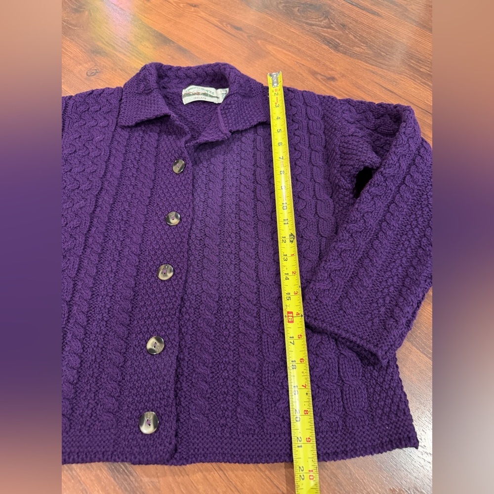 Aran Craft 100% Merino Wool Cardigan Purple Women’s Small Made In Ireland - Picture 4 of 7